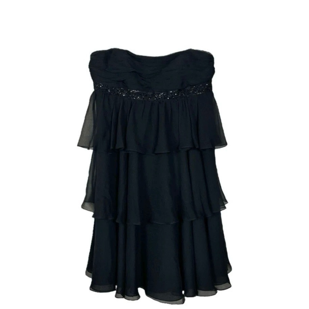 Marchesa Notte Silk Beaded Sequined Tiered Mini Cocktail Dress Black Size 6